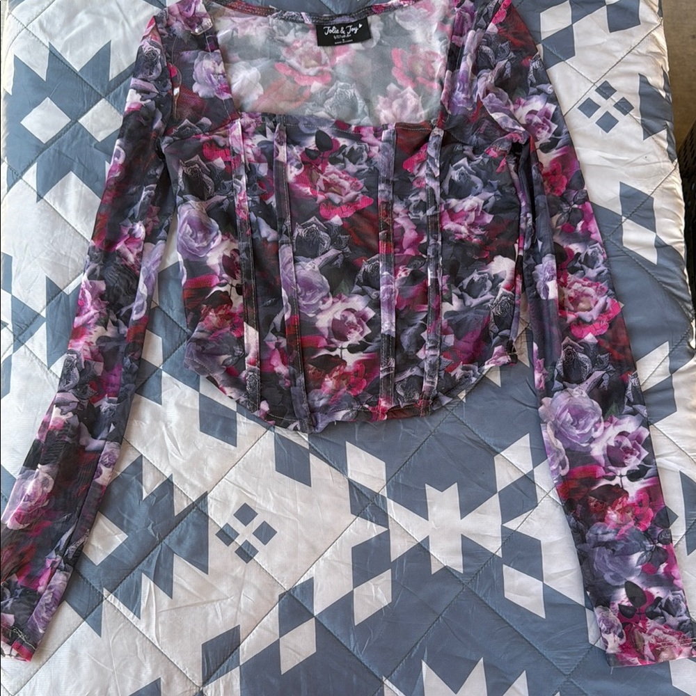 Floral Mesh Long Sleeve Top